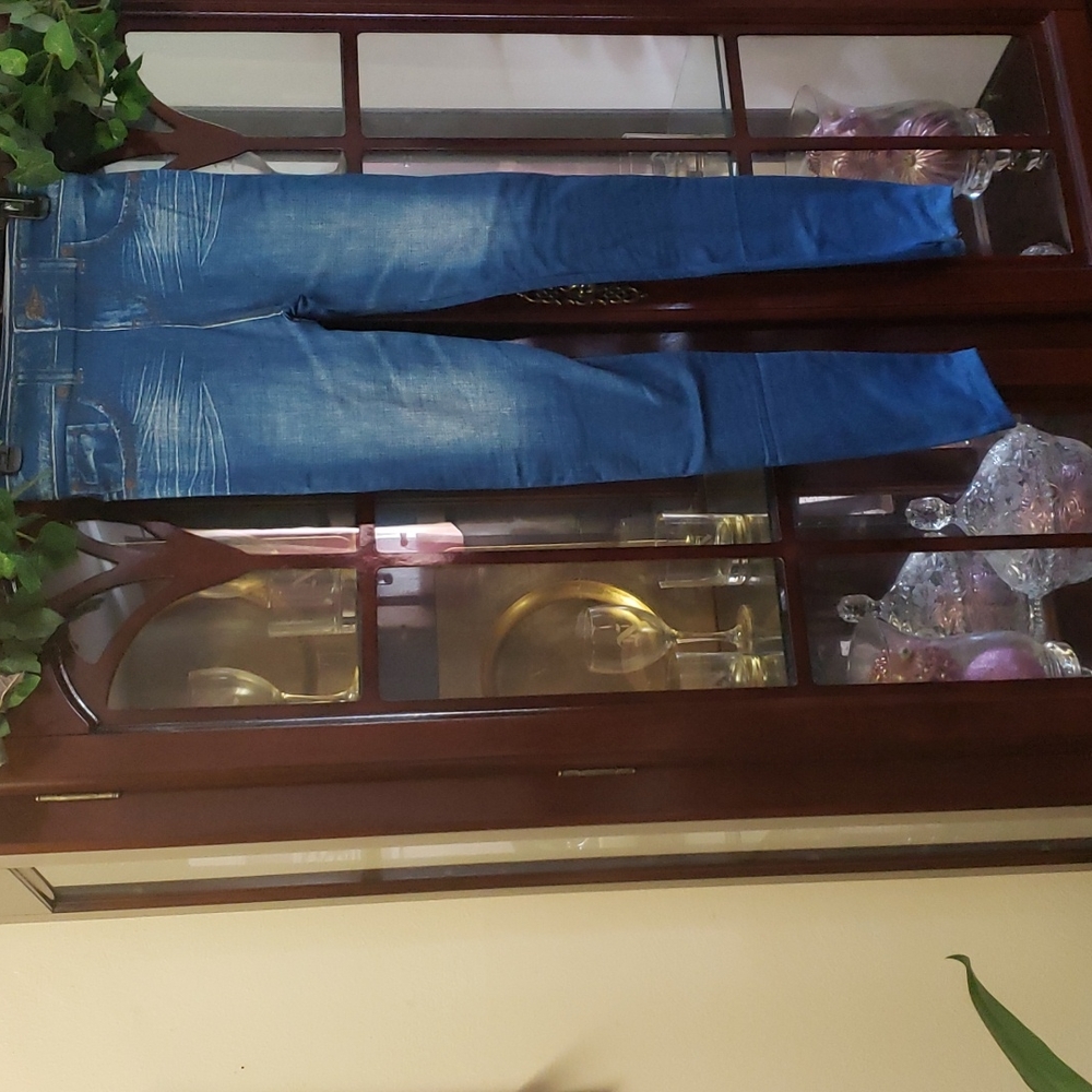 Callie Faux: Faded Blue Jean Denim Print Leggings